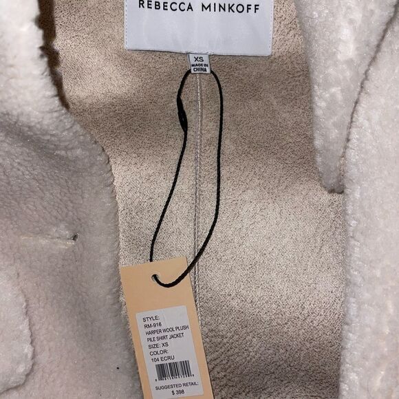 Rebecca Minkoff Harper Sherpa Teddy Wool Shacket Coat in Ecru | SZ XS - Picture 4 of 7